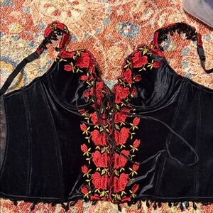 Victoria's Secret Black and Red Floral Corset